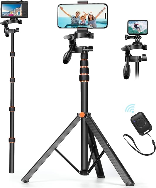 63.5'' Tripod for iPhone, Ufanore Detachable Phone Tripod Stand with Remote, Extendable Travel Selfie Stick with 360° Rotatable Pan Head for iPhone 14 Pro Max/14 Pro/13/Samsung S22/Camera
