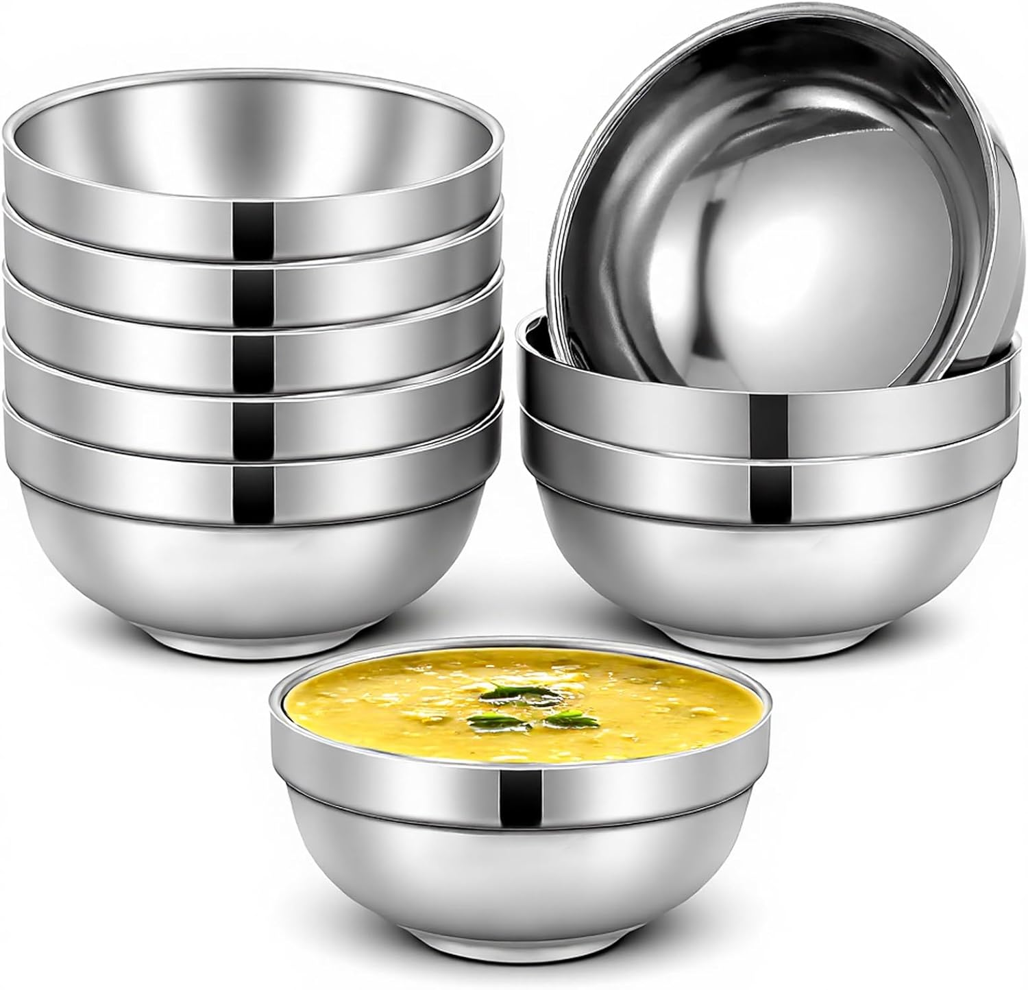 10 Pack 24 oz Stainless Steel Bowls, Double Walled Soup Bowl Metal Snacks Bowl Insulated Soup Ice Cream Mixing Nesting Bowls Serving Dishes for Serving Rice Cereal Sauces Noodles