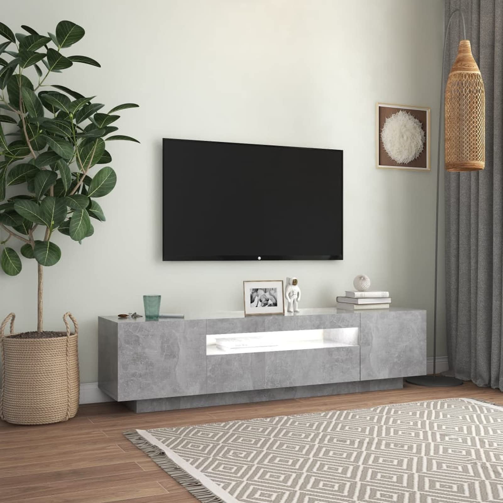 IKAYAA Mueble para TV con Iluminación LED, Mesa TV Elegante, Gris Hormigón 160 x 35 x 40 cm