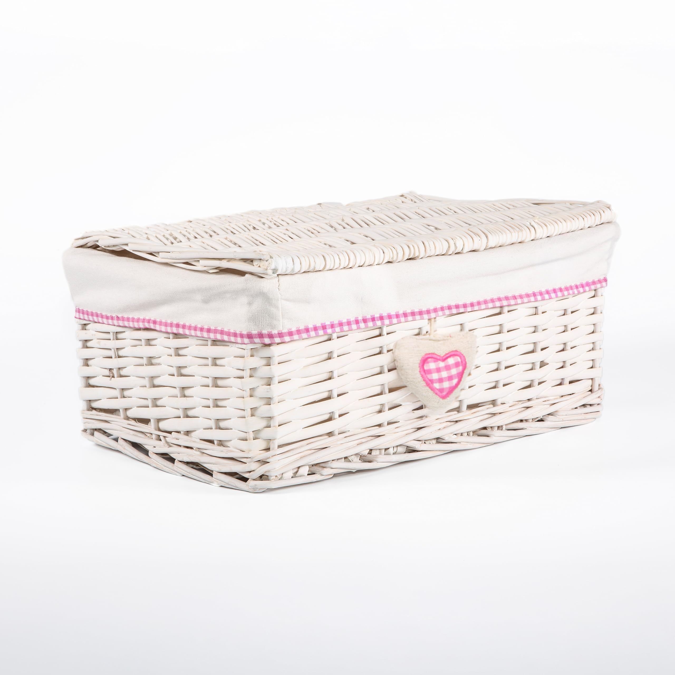 Wicker Storage Hamper with Lid with Liner Gift Hamper Wicker Basket Storage (White, Medium)