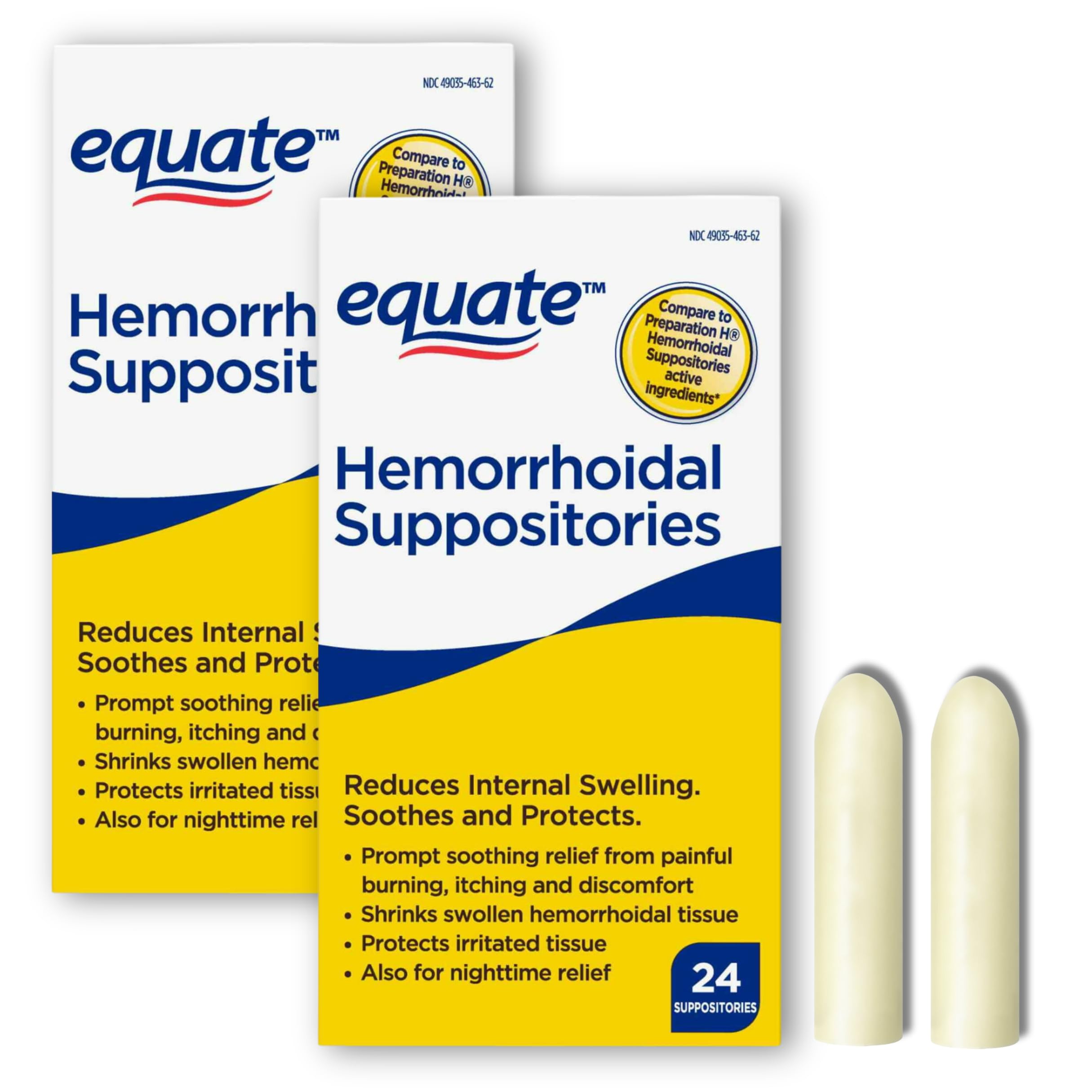 Hemorrhoid Suppository, Equate, Relief from Burning, Itching and Discomfort of Hemorrhoids, 24Ct (Pack of 2), Boxed by Fusion Shop Store