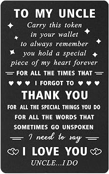 ENGZHI Uncle Christmas Card, Thank You I Love You Uncle Birthday Cards from Niece Nephew, Fathers Day Metal Wallet Card for Men
