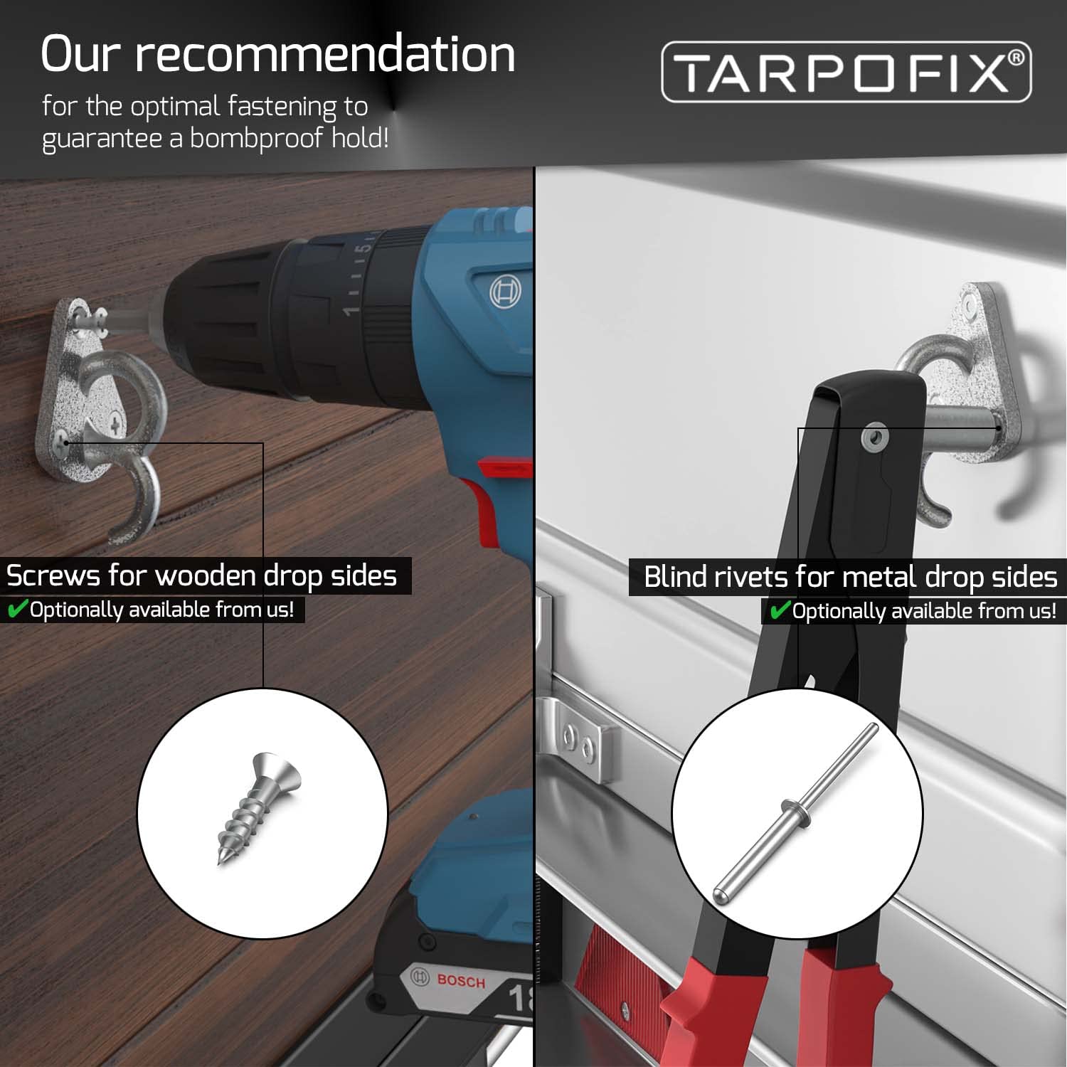 Tarpofix Trzyotworowe haczyki plandekowe, hak siatkowy do plandeki przyczep i siatki przyczep (10 szt.) | Trwały hak plandeki z trzech otworów wykonany z galwanizowanego odlewu - wytrzymałe haczyki z