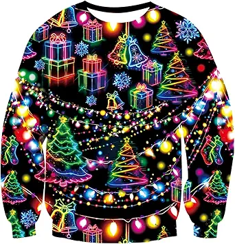 Idgreatim Unisex Ugly Christmas Crewneck Sweatshirt Novelty 3D Graphic Long Sleeve Sweater Shirt