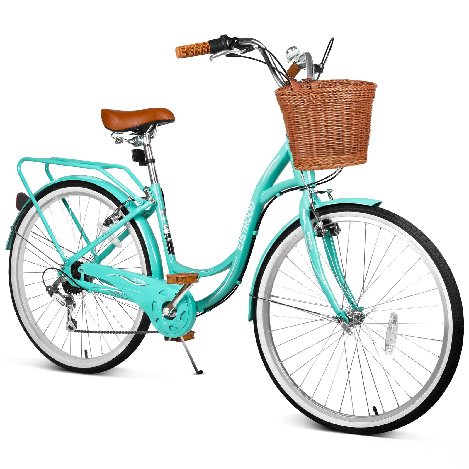 26 Inch Beach Cruiser Bike for Ladies, 7-Speed Women Bike for Adults with Basket & Rack, City Bicycle for Commuting, Step Through City Bikes for Woman Adults Ladies