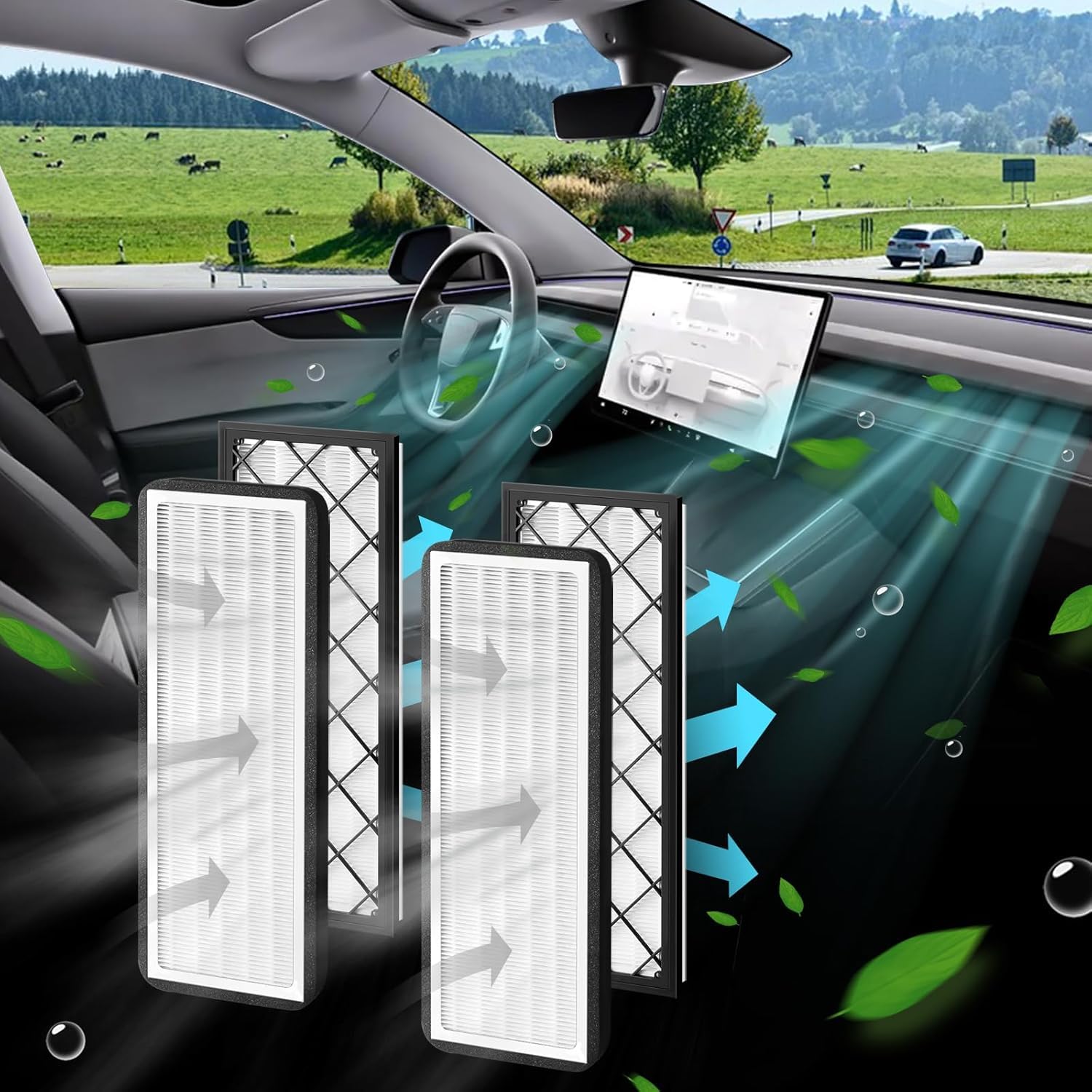HEPA Innenraumfilter Kit für Tesla Model Y mit Aktivkohle, Innenraumfilter Kabinenluftfilter Pollenfilter mit Aktivkohle Außenluftfilter, Hochleistungs-Partikelfiltration für HVAC-System