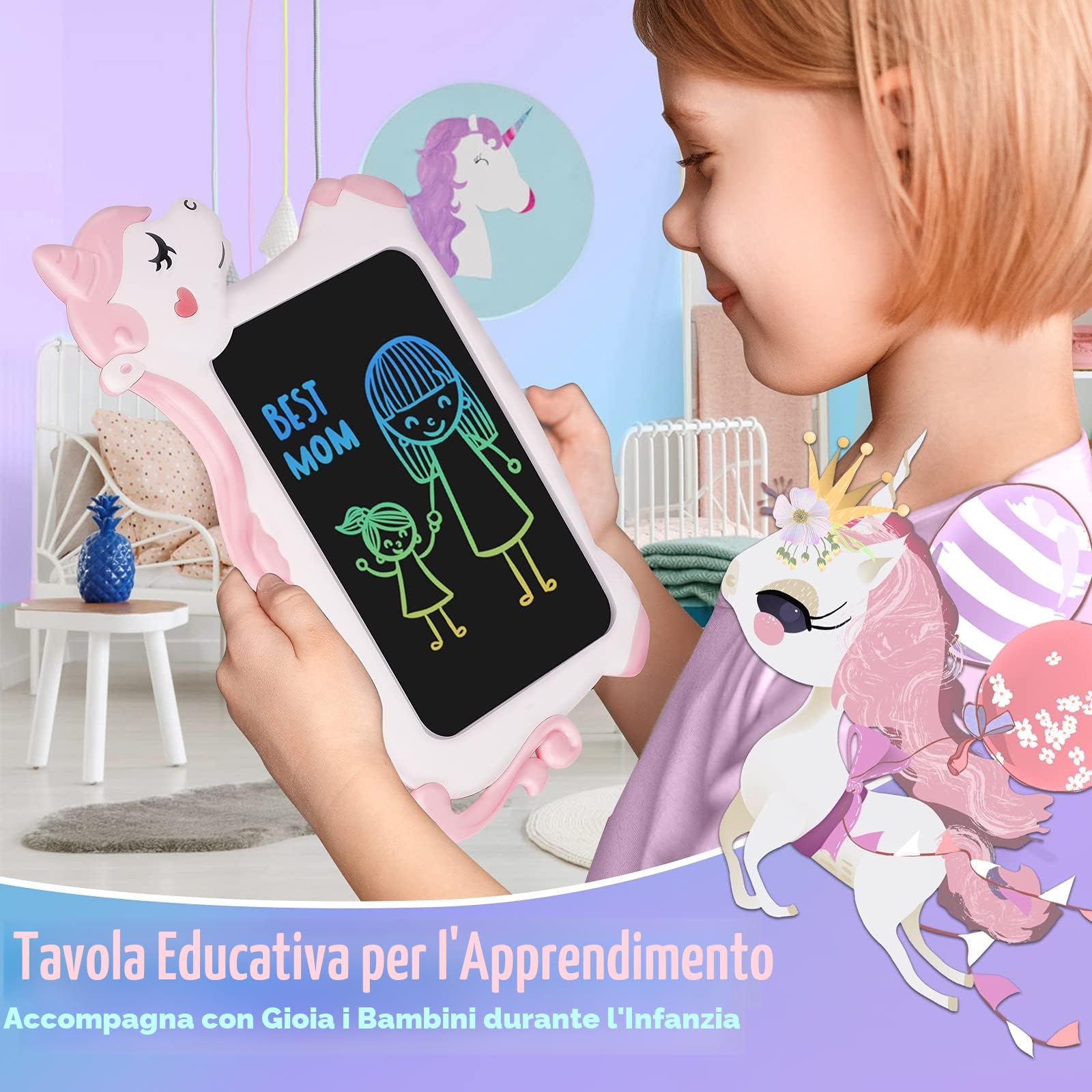 Unicorno Bambina Regalo Tavoletta Grafica - LCD Lavagna per Bambini 10 Pollice, Idee Regalo Bambina Giochi Bambini 3 4 5 6 7 + Anno Lavagnetta Tablet per Disegnare Gioco Giocattoli Idee Regali Natale