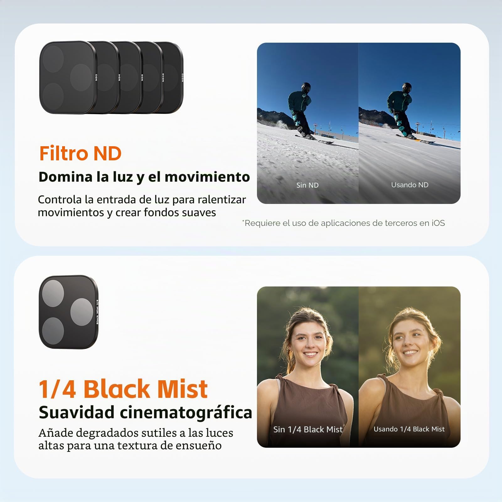 SmallRig Kit de filtros cuadrados ND y niebla negra para iPhone 17 Pro, filtros magnéticos de lente con soporte base, filtro de difusión de niebla negra 1/4/ND2/ND4/ND8/ND16/ND32, paquete de 6