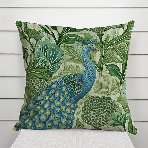 Miniatura 3 de Fundas de almohada chinoiserie azul y verde con flores de pavo real azul, funda de cojín floral de 18 x 18 pulgadas, funda de almohada de animal