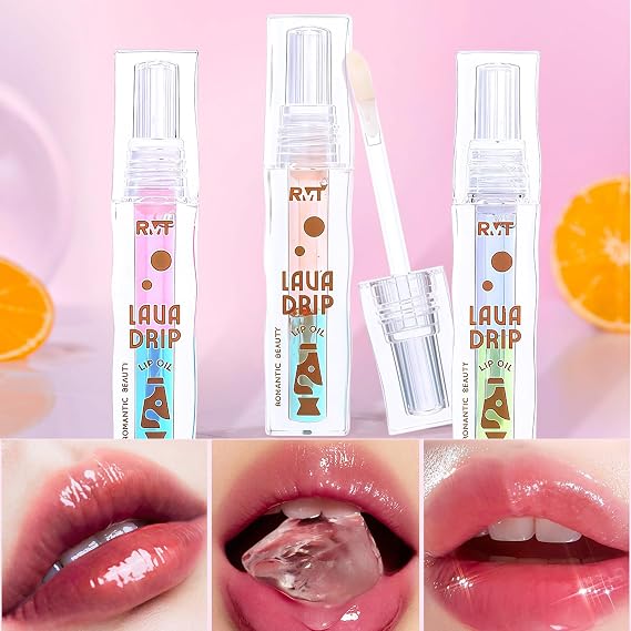 Moisturizing Lip Glow Oil Nourishing Lip Balm, 4PCS Fruit Flavoured Plumping Lip Oil No-Sticky Transparent Toot Lip Gloss for Lip Care and Dry Lips