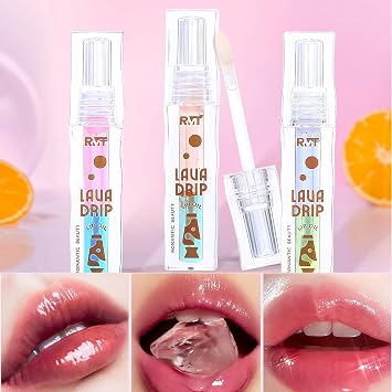 Moisturizing Lip Glow Oil Nourishing Lip Balm, 4PCS Fruit Flavoured Plumping Lip Oil No-Sticky Transparent Toot Lip Gloss for Lip Care and Dry Lips