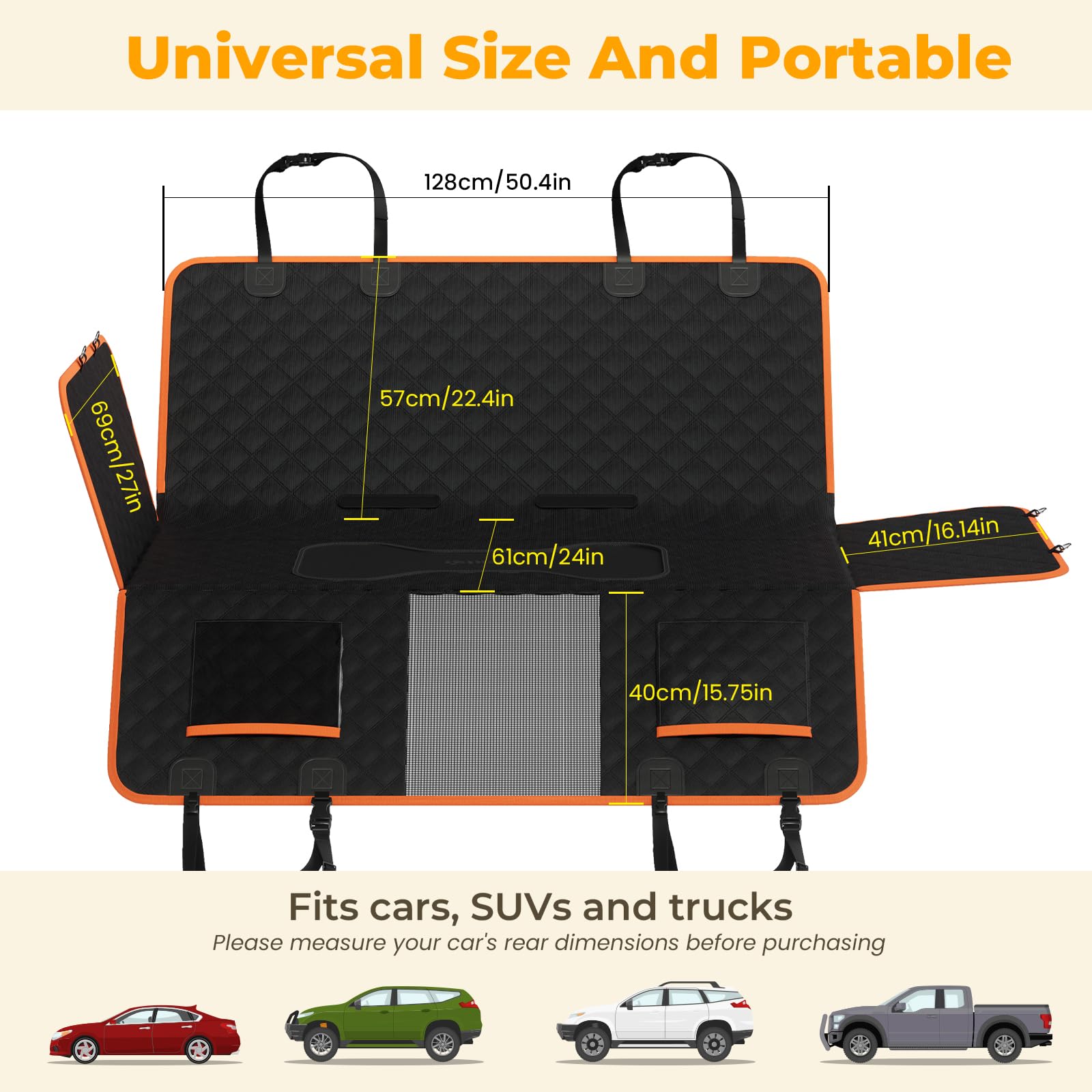 Pecute Coprisedile Auto per Cani Fondo Rigido, Fino a 180 kg | Impermeabile, Antiscivolo. Aumenta 40% Spazio. Adatto cani e Gatti. Facile da Piegare. Con Imbracatura Sicurezza
