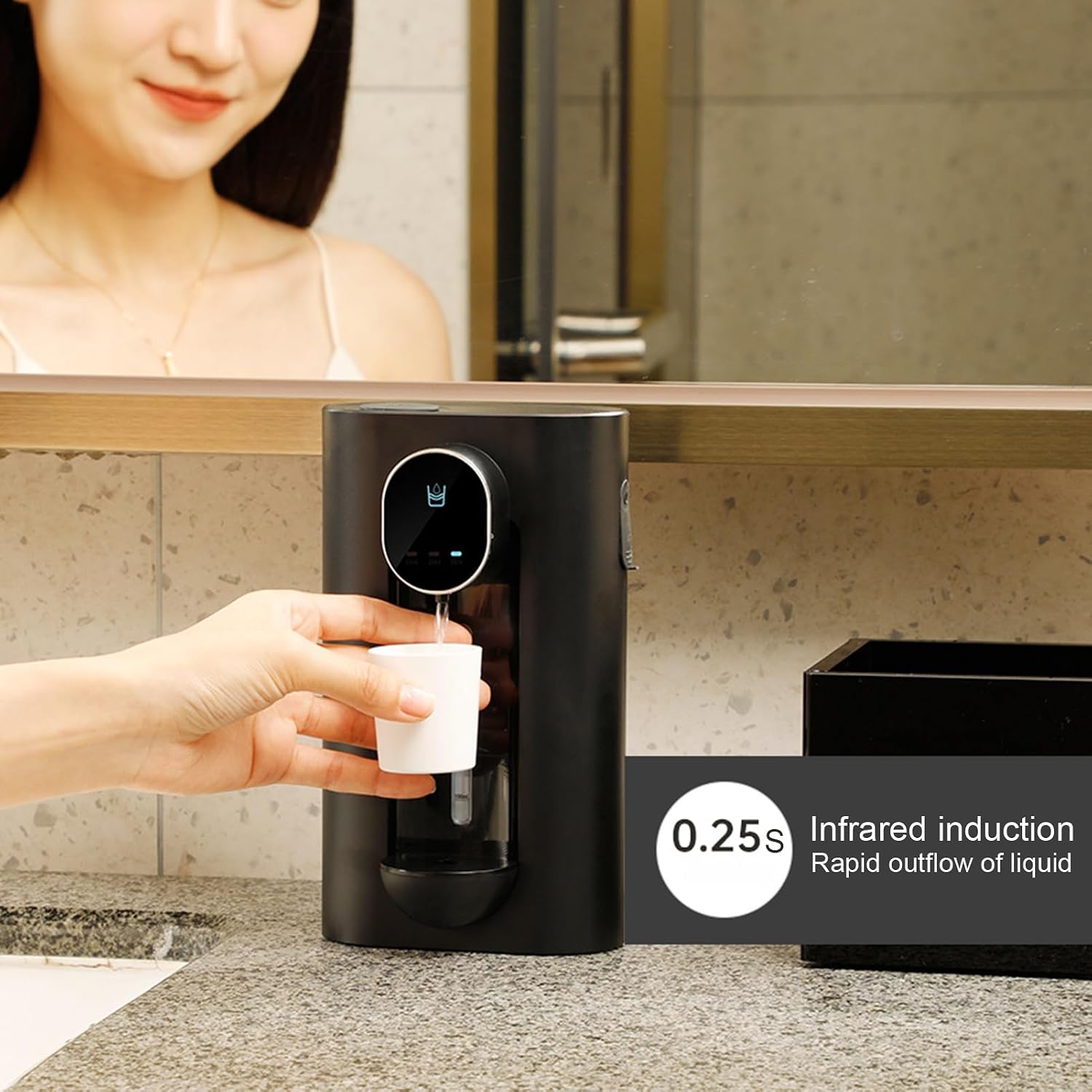 Automatic Mouthwash Dispenser for Bathroom,18 oz Wall Mounted Mouth Wash Dispenser with 2 Reusable Magnetic Cups,Smart Touchless Mouthwash Container Perfect for Kids and Adults Black image 4