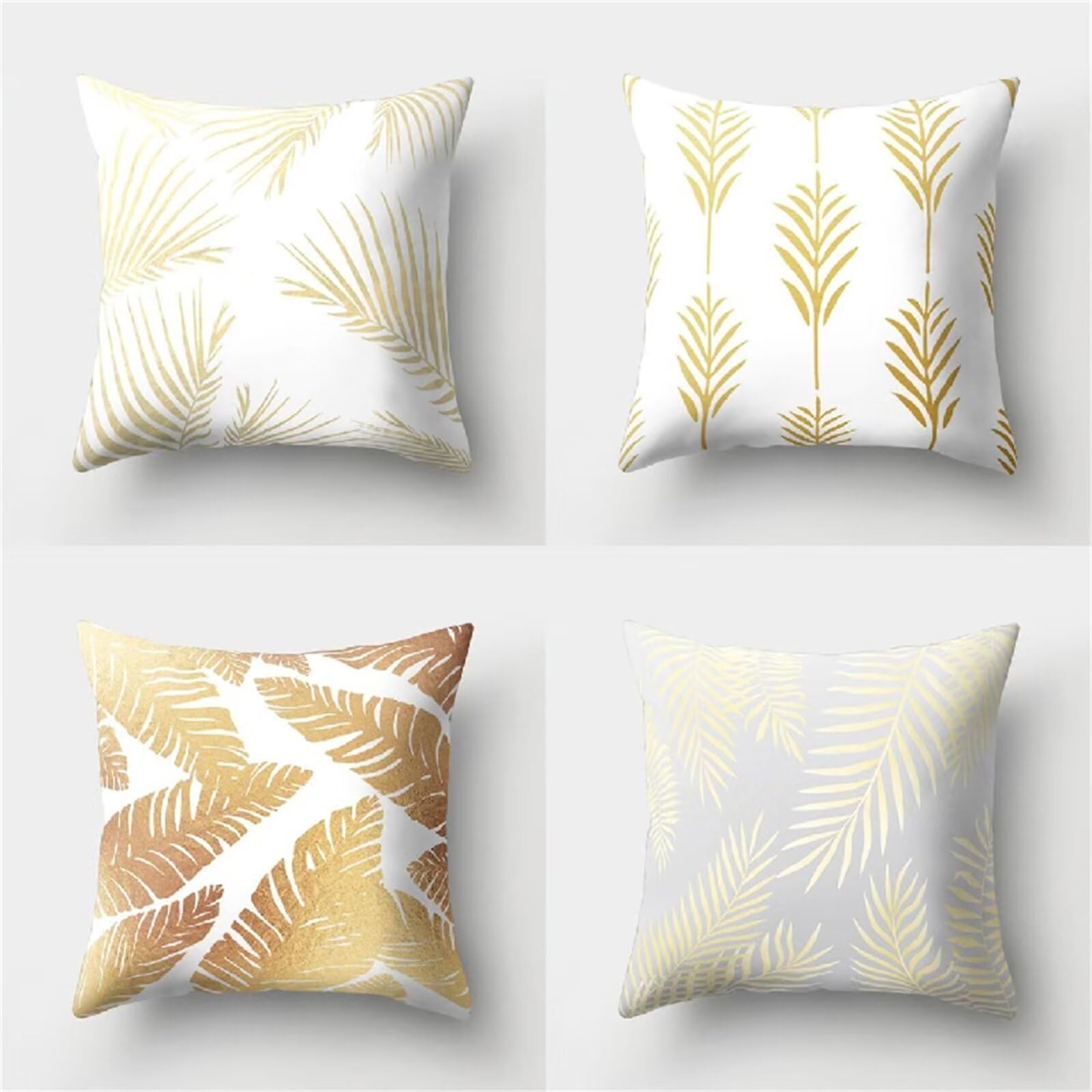 Federe Cuscini Divano 55x55cm Set di 4 Giallo Beige Copricuscini, Bifacciale morbido Cuscini Divano con Cerniera Invisibile Semplice Fodere Cuscini, per Letto Sedia Soggiorno Camera Decorativo JN-8482