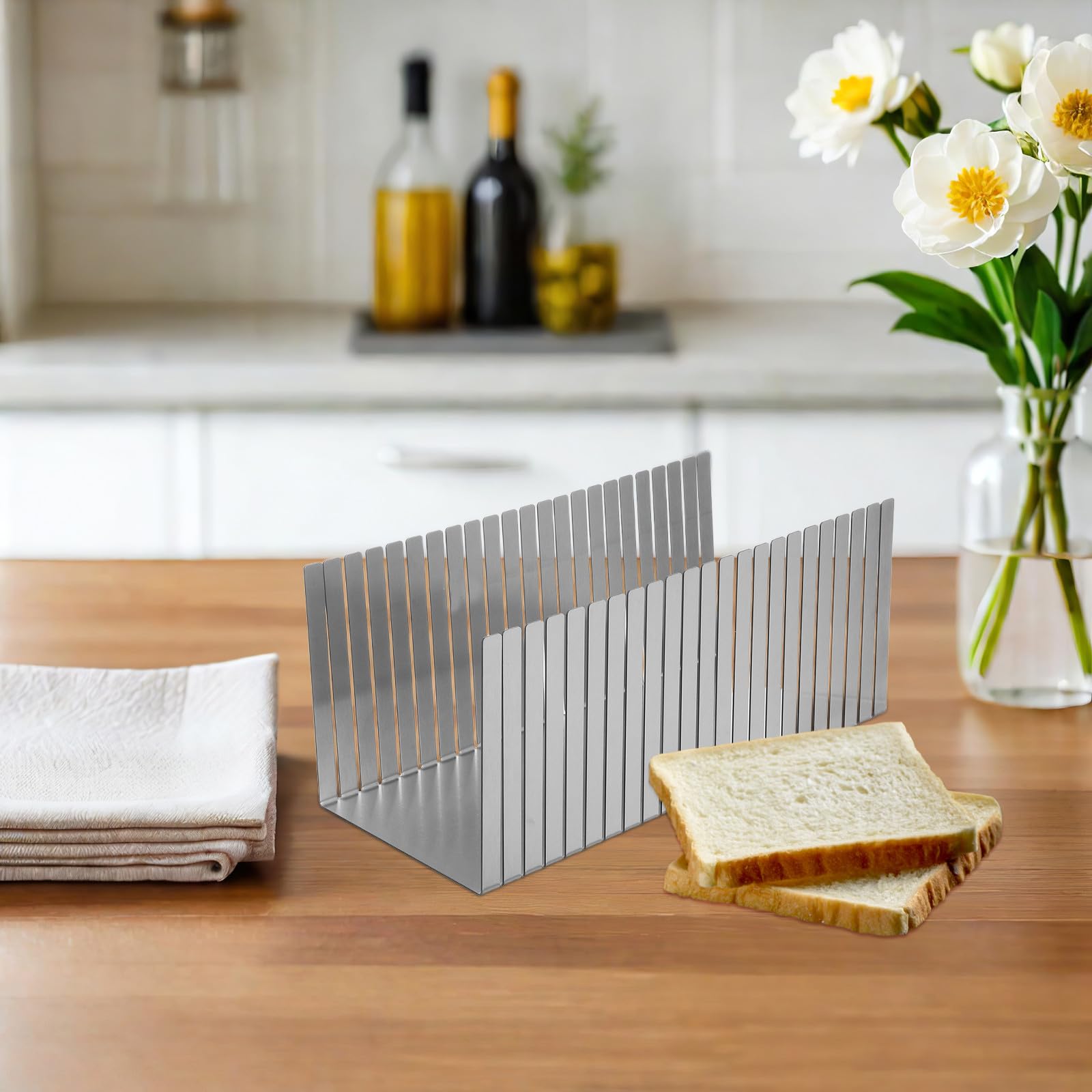 TIDTALEO Guía Ajustable con Corte de Precisión y Ancho Regulable para Rebanar Pan de Acero Inoxidable Adecuado para Pan Casero y Repostería en Cocina
