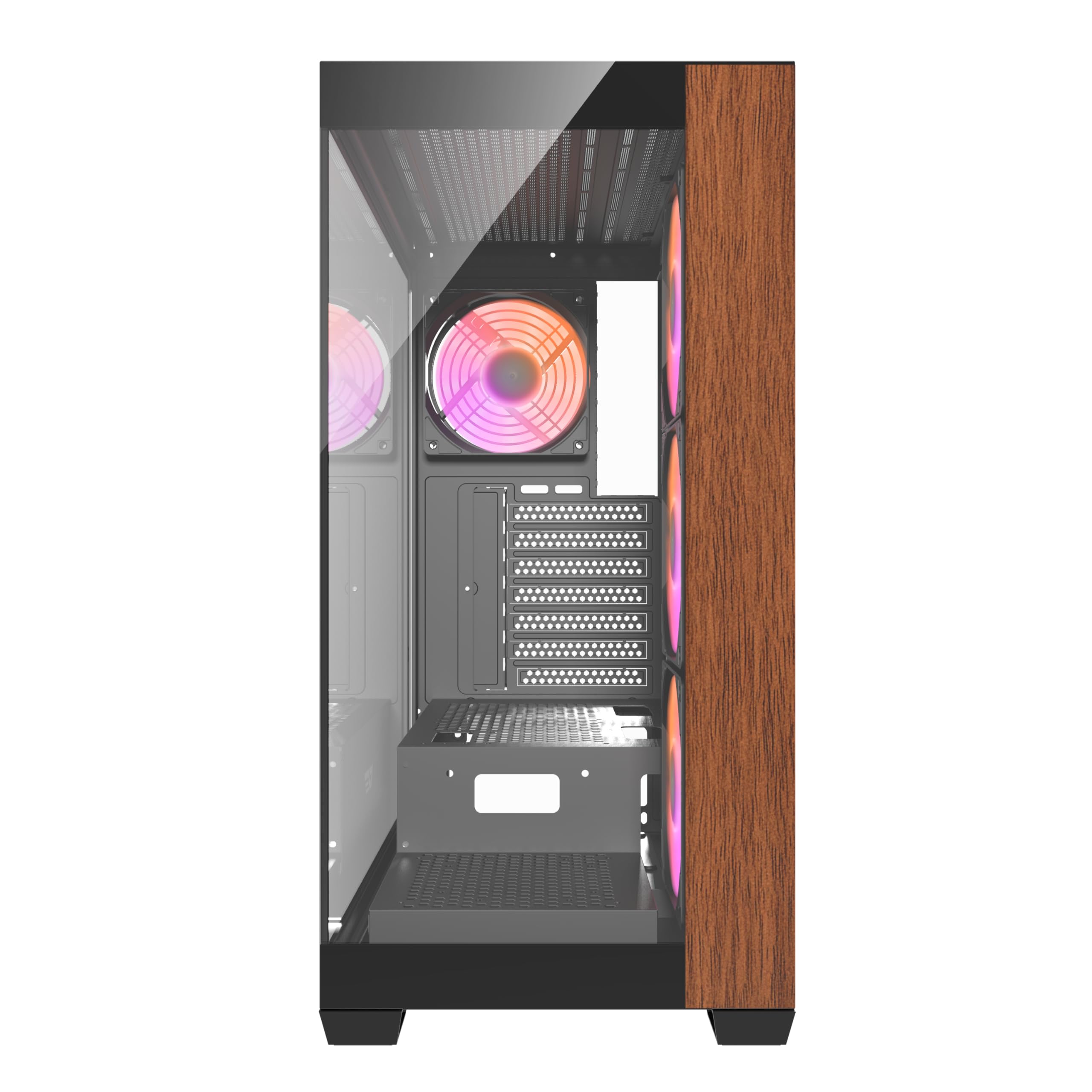 DarkFlash DS900W Caja PC Gaming ATX Cristal Templado Diseño Madera | Panel Lateral y Frontal Cristal Templado, 4 Ventiladores ARGB, USB-C