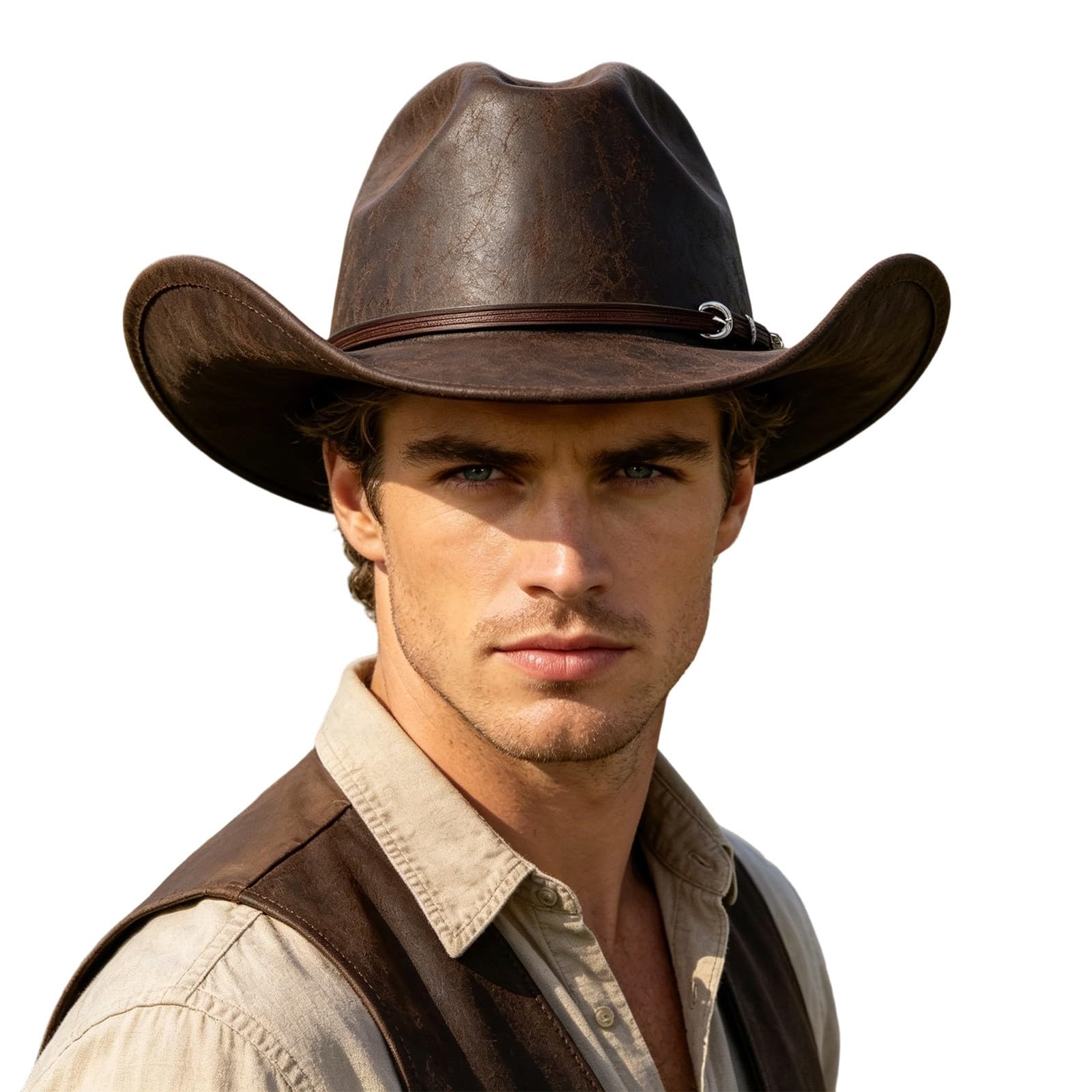 Générique Chapeau de Cowboy Western Occidental pour Hommes Femmes, Léger, en Cuir, Fabriqué À Main, À Large Bord, Ajustable, Durable, Chapeau D'outback Accessoires De Fête