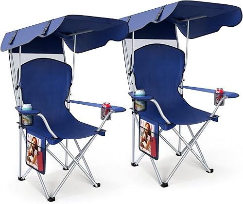 Silla de camping portátil con dosel, silla plegable con toldo, silla Oxford 600D duradera para camping, playa, picnic, pesca y deportes