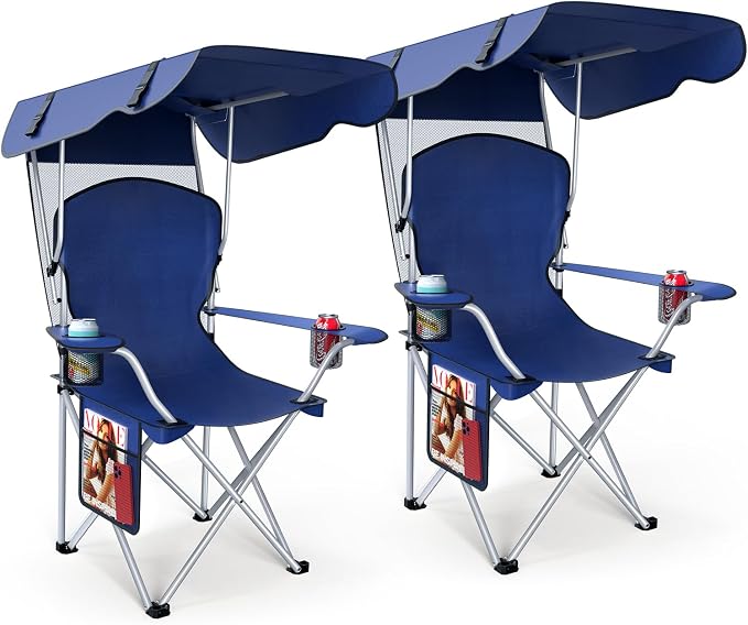VTOY Portable Folding Camping Chair with Canopy, Outdoor Sun Shade Chair