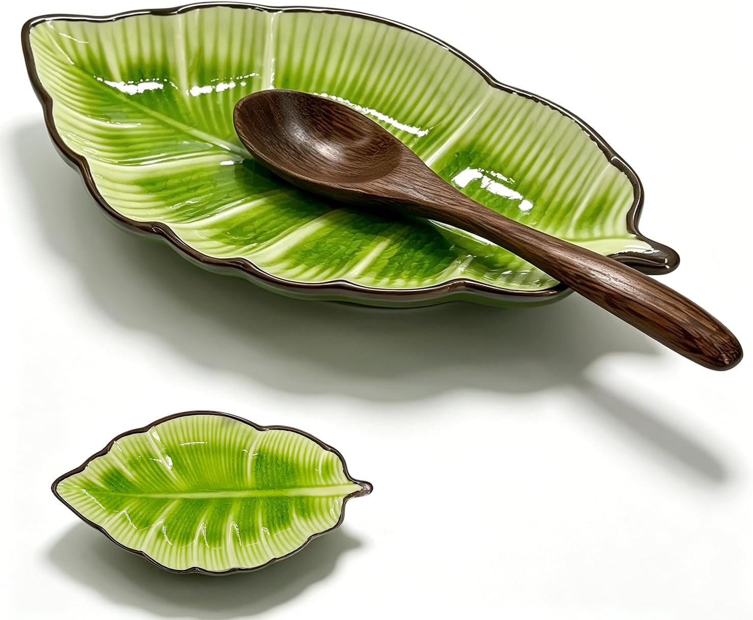 Ceramic Spoon Rest for Stove Top, Cute Dark Green Leaf Shaped Spoon Holder for Kitchen Countertop, Cooking Utensil Rest Spatula Holder, Kitchen Decor Gift