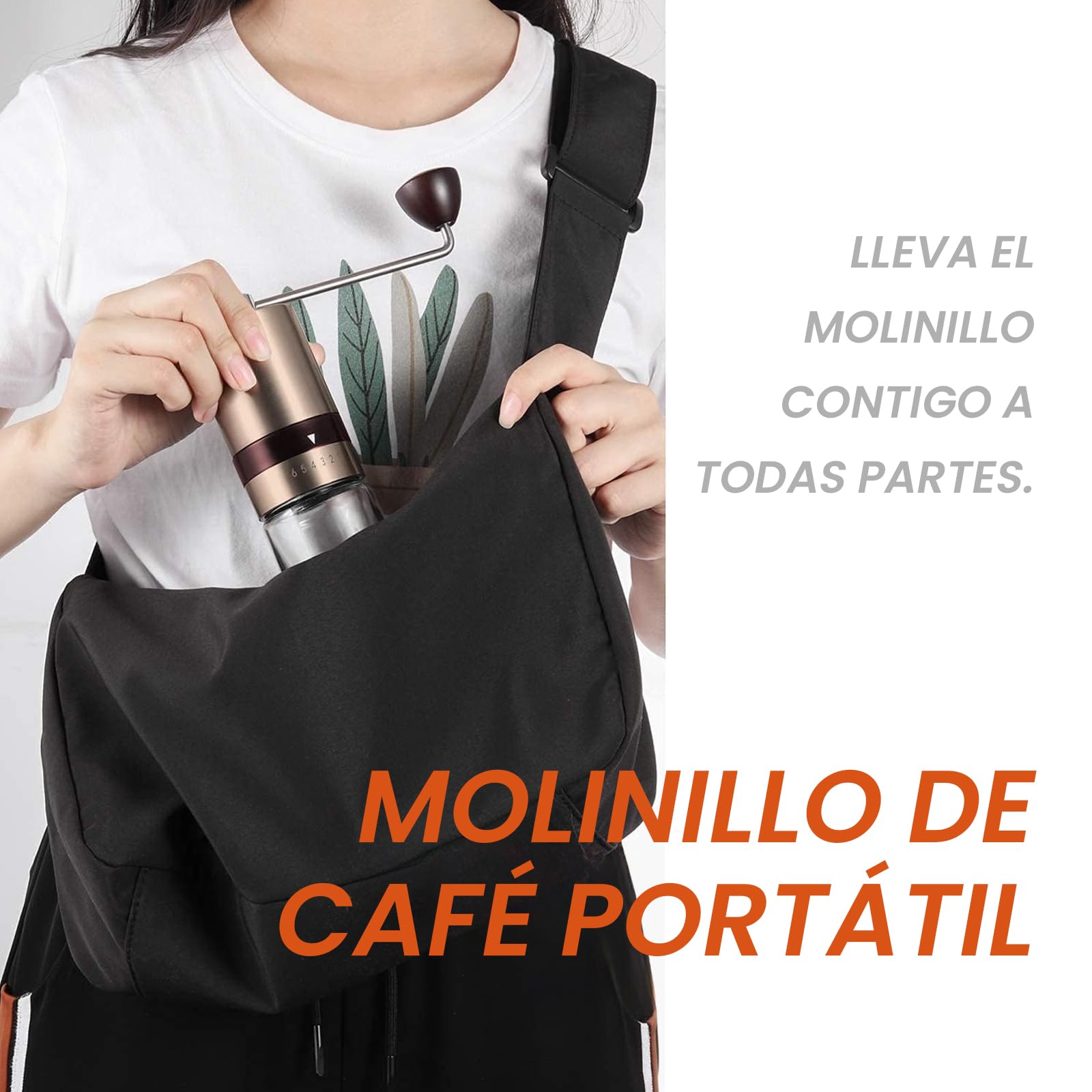Vevok Chef Molinillo de Café Manual con 6 Ajustes Externos de Grosor para Espresso a French Press, Muela Cónica de Acero Inoxidable, Ideal para Casa, Oficina o Viajes, Oro Rosa
