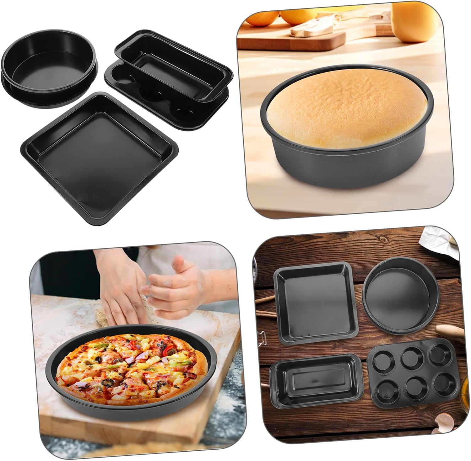 5-Piece Nonstick Bakeware Set Includes Cake Pan Muffin Pan Loaf Pizza and Cookie Sheet Sturdy Black Coating for Home Baking