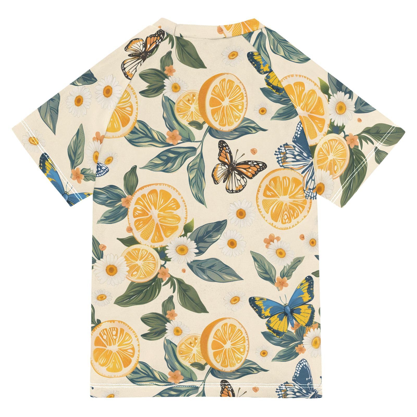 Boys Rash Guard Short Sleeve Swim Shirts for Boys Lemons Butterfly Sun Protection 7-8T