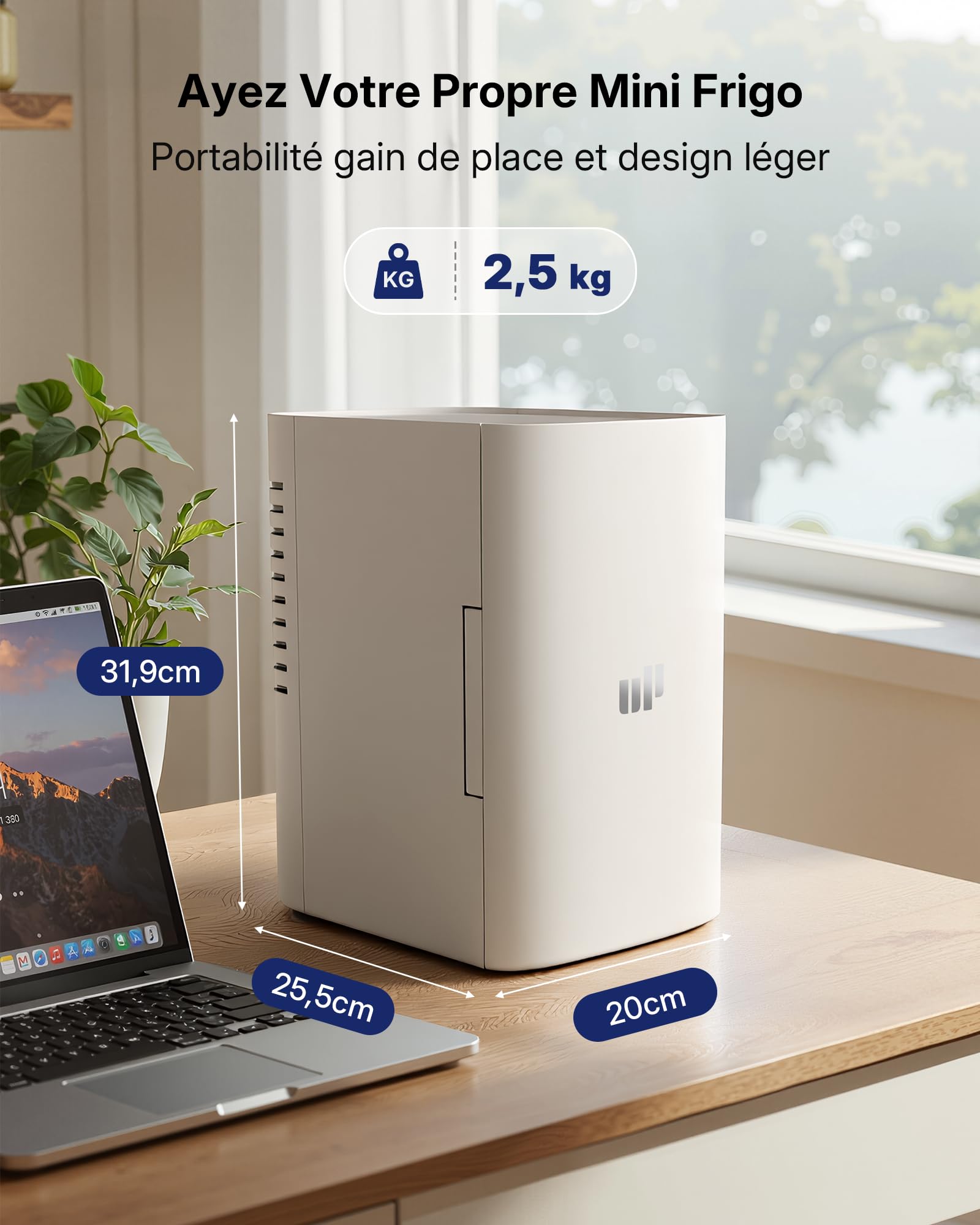 Upstreman Mini Frigo de Chambre 6L, Petit Fridge Avec fiche CA 220V / CC 12V, pour Bureau Dortoir Voiture Camping, Refroidissement et Chauffage, pour Cosmétique Red Bull Boissons Beauté, TR6 Blanc