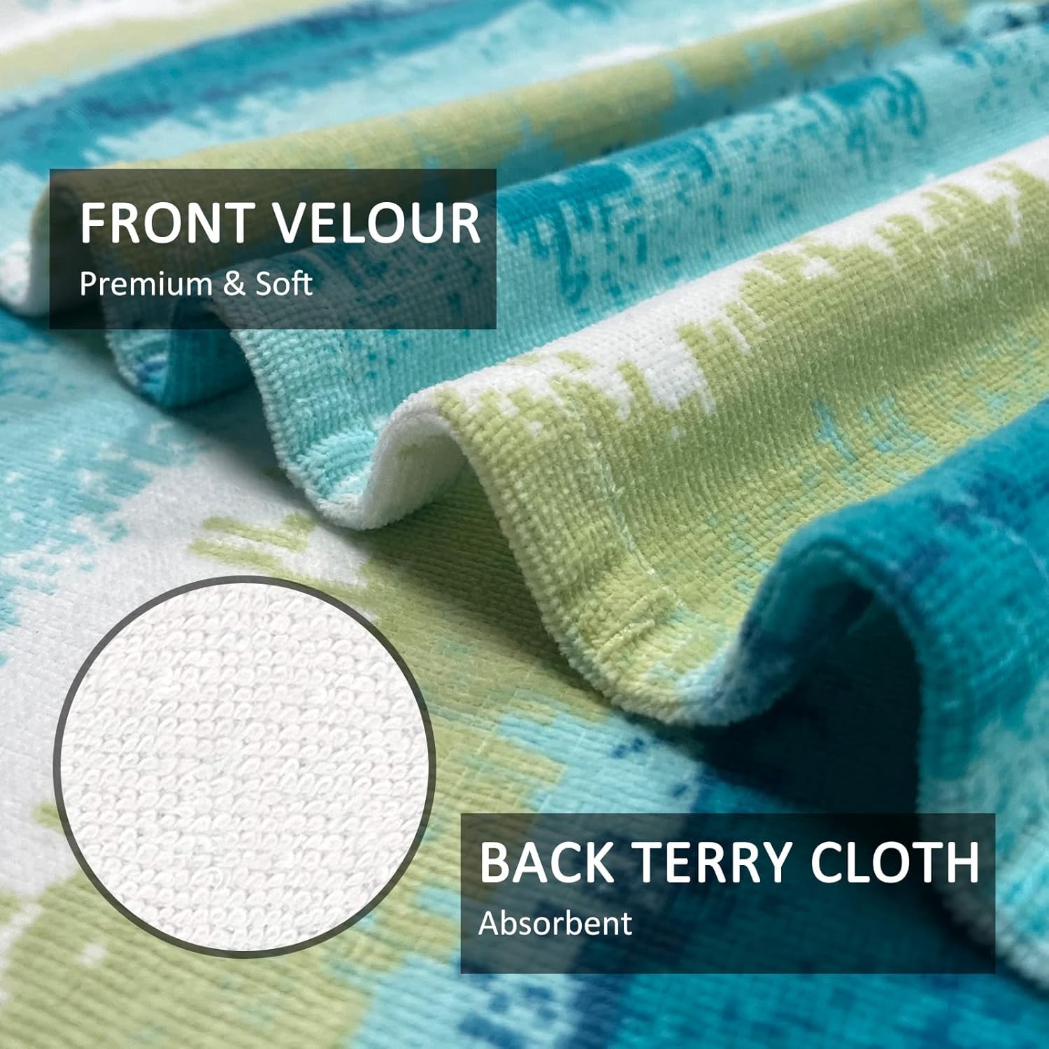 cabanana Large Beach Towel Oversized - Cotton Velour 35 x 70 Inch Coast Waves Camo Striped Terry Pool Towel, Cabana Soft Swimming Towel for Adults Women Men (Teal Green) - Image 5