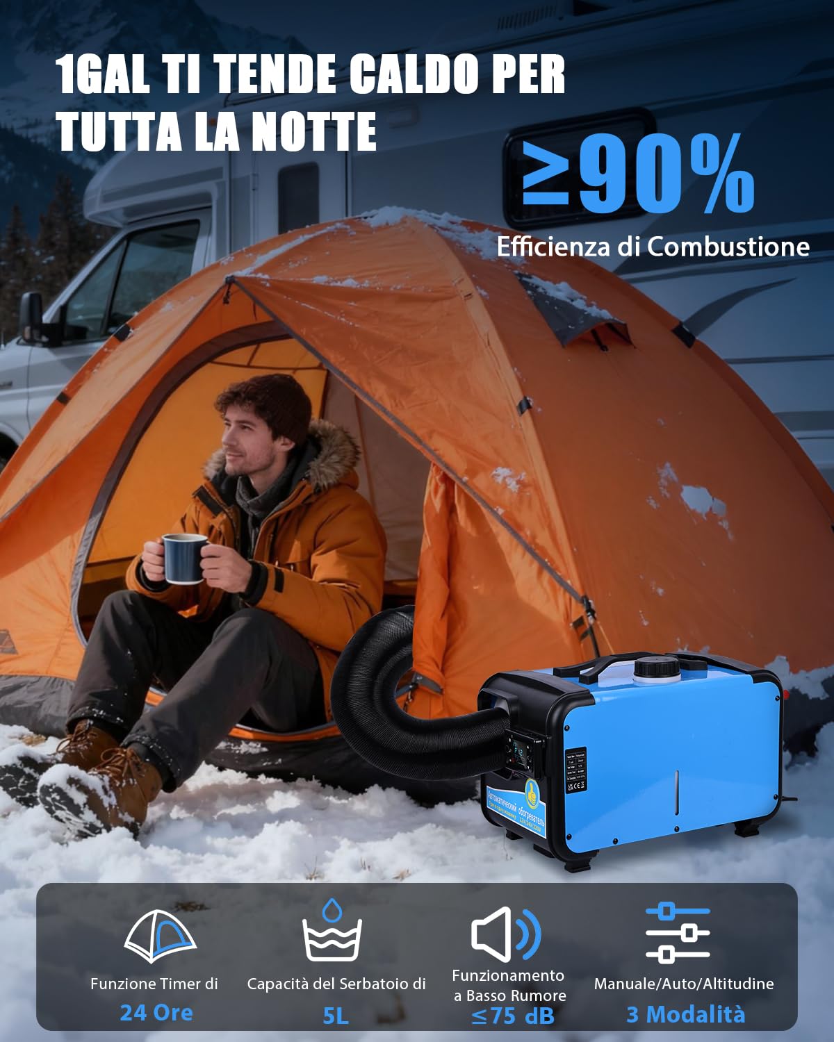 Riscaldatore a Gasolio Portatile 8KW - Generatore Aria Calda Diesel 12V/24V/230V, LCD e Telecomando - Riscaldamento Rapido per Camper, Auto, Camion, Barche, Autobus, Tenda, Campeggio, Parcheggio
