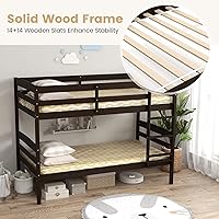 Vista 5 de KOMFOTT - Litera con tamaño doble sobre dos individuales, estructura de litera de madera con barandilla de longitud completa y escalera integrada