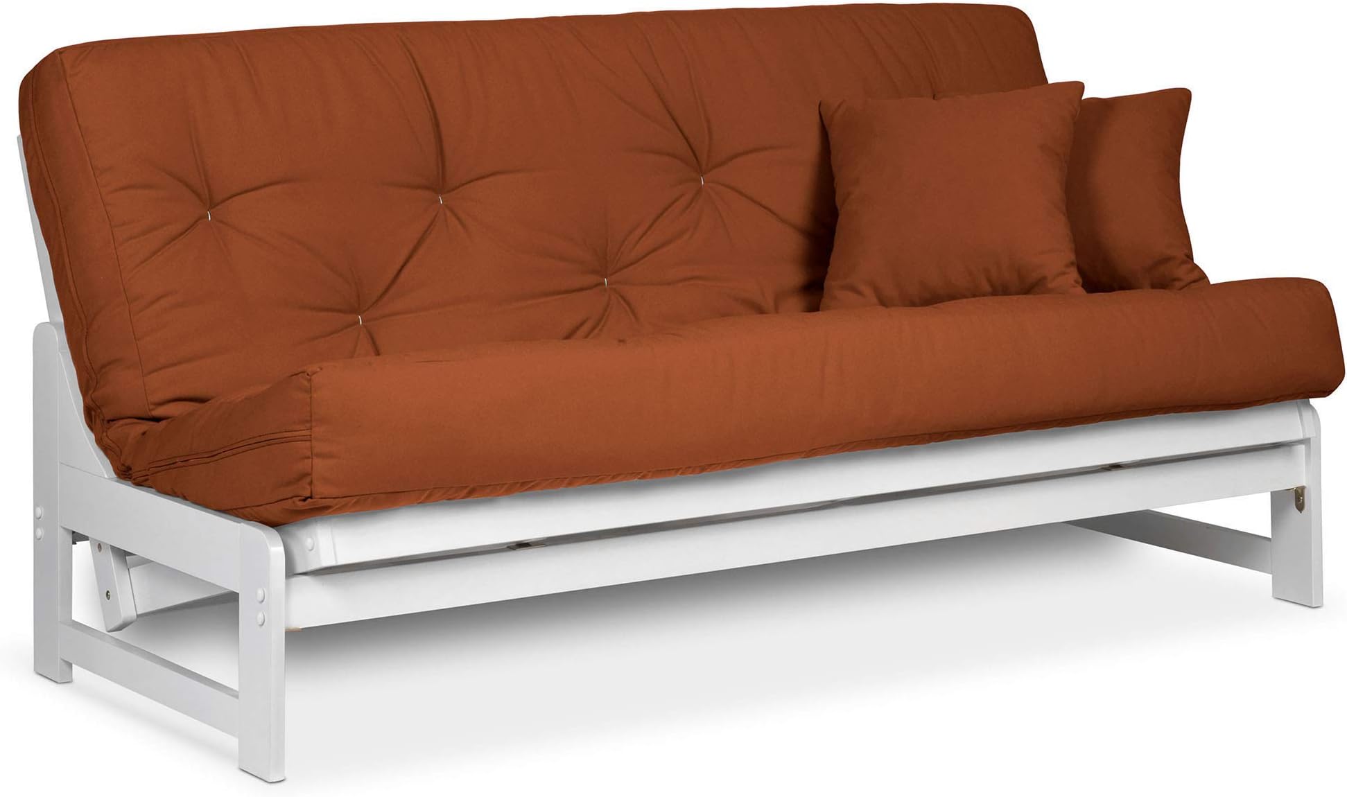 Nirvana FutonsArden Armless White Wood Futon Frame Only, Full or Queen Size - Solid Hardwood Sofa Bed Frame Construction, Space Saving Design Ideal for Small Rooms and Dorms