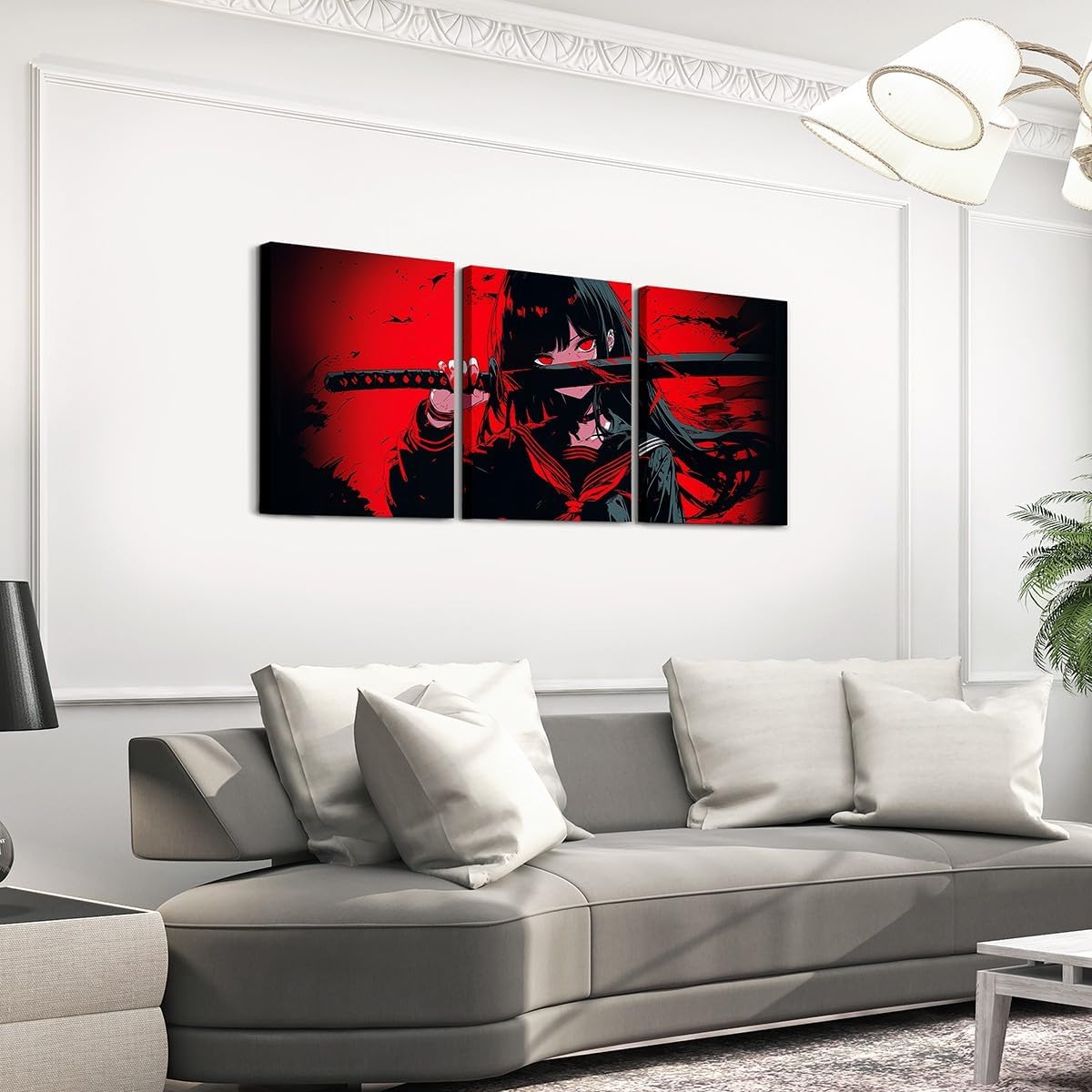 Japanese Anime Canvas Wall Art For Kids, Anime Girl Artwork Posters 12"X 16" Japanese Girl Picture Wall Decor, Kawaii Animation Red Black Painting For Living Room Kitchen Dining Room Wall Decor