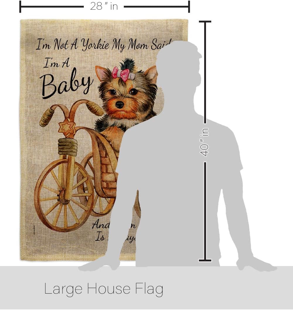 Breeze Decor Not Yarkie, I'm Baby Burlap House Flag Pack Dog Puppy Spoiled Paw Canine Fur Pet Nature Farm Animal Creature Vintage Applique Banner Small Garden Yard Gift Double-Sided, Made in USA