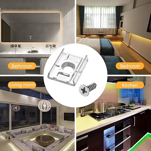 Miniatura 14 de VIPMOON 100 clips de montaje de tira LED transparentes de 0.315 pulgadas de ancho y 100 tornillos Phillips de acero inoxidable compatibles