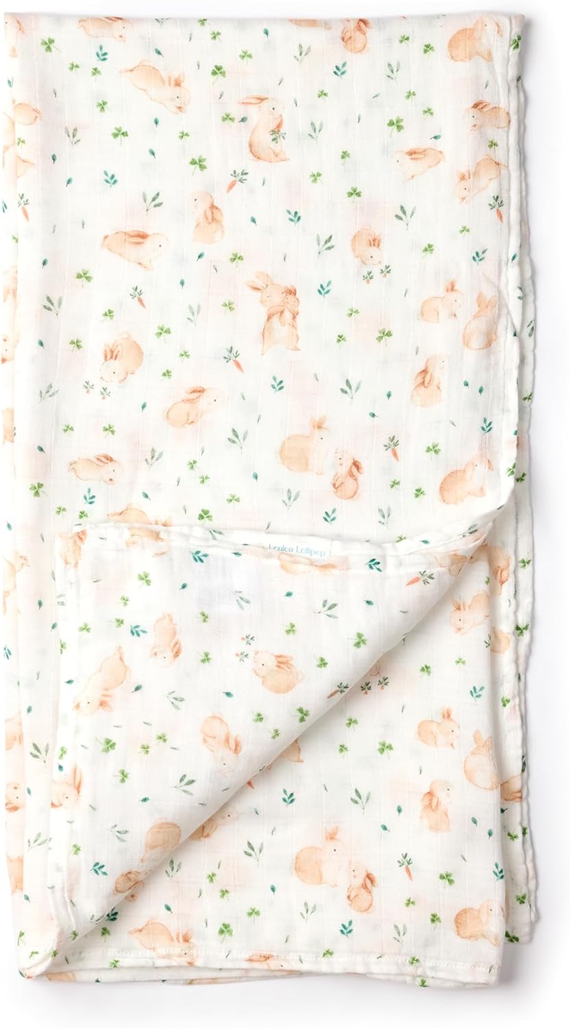 Loulou Lollipop Muslin Swaddle Blanket for Baby Boy & Baby Girl – Soft Breathable Muslin Wrap, 47"x47" Receiving Blanket for Newborn & Toddler - Bunny Meadow