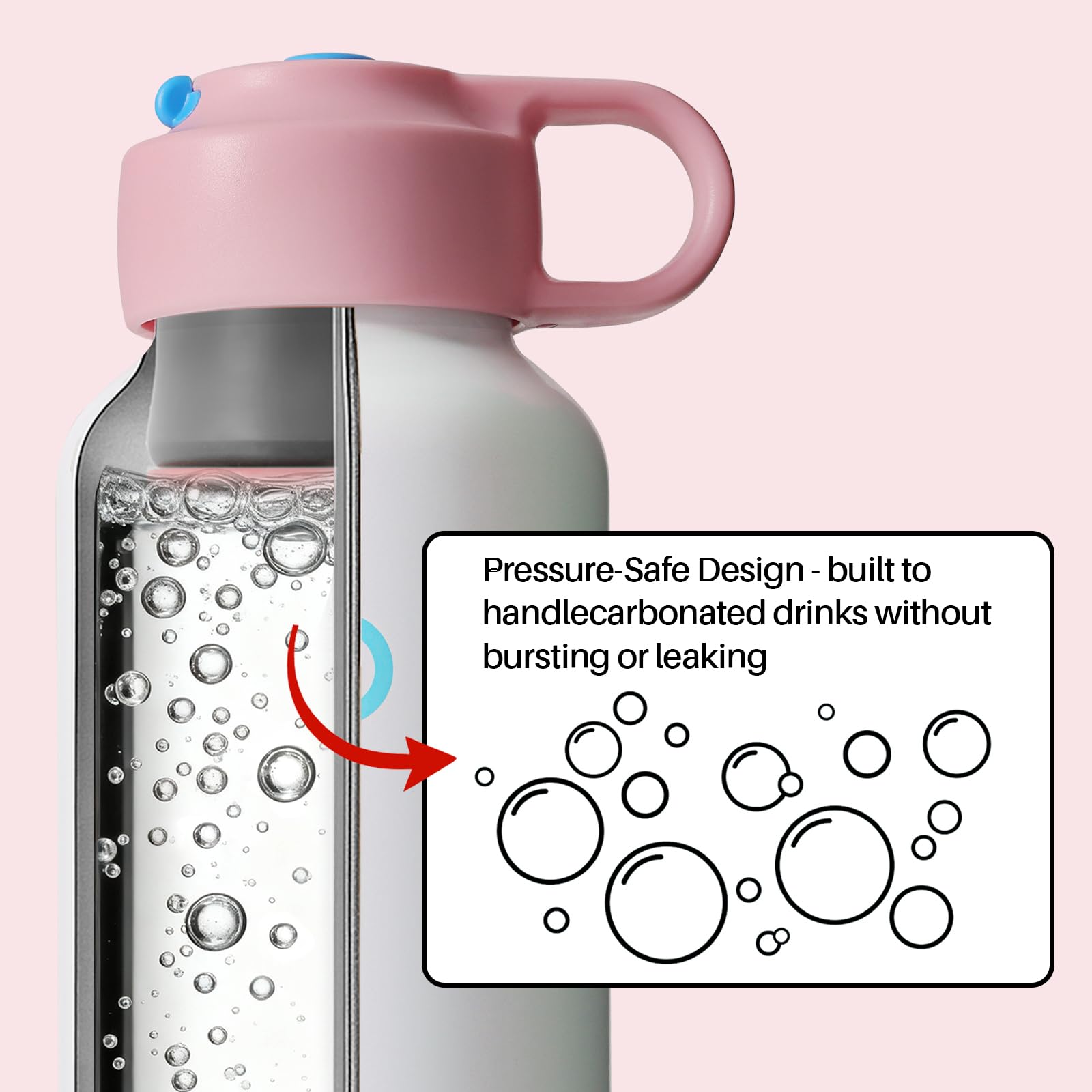 BOTTLE BOTTLE Wasserflasche für kohlensäurehaltige Getränke, 590 ml, isolierte Flaschen für kohlensäurehaltige Getränke, halten Kohlensäure länger auslaufsicher, für Sport, Reisen, Schule (Perlweiß)