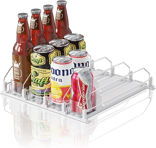 Organizador de bebidas para mini refrigerador, 12 onzas, 16 onzas, 20 onzas, dispensador de latas de soda para refrigerador, ancho ajustable,
