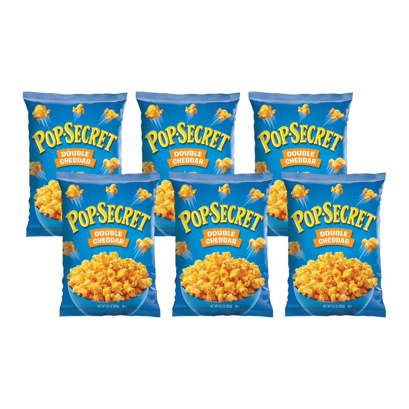 Pop Secret Double Cheddar Ready to Eat Popcorn, 5.5oz Bag (Pack of 6) - Made with Non-GMO Corn, Certified Gluten Free, 100% Whole Grain