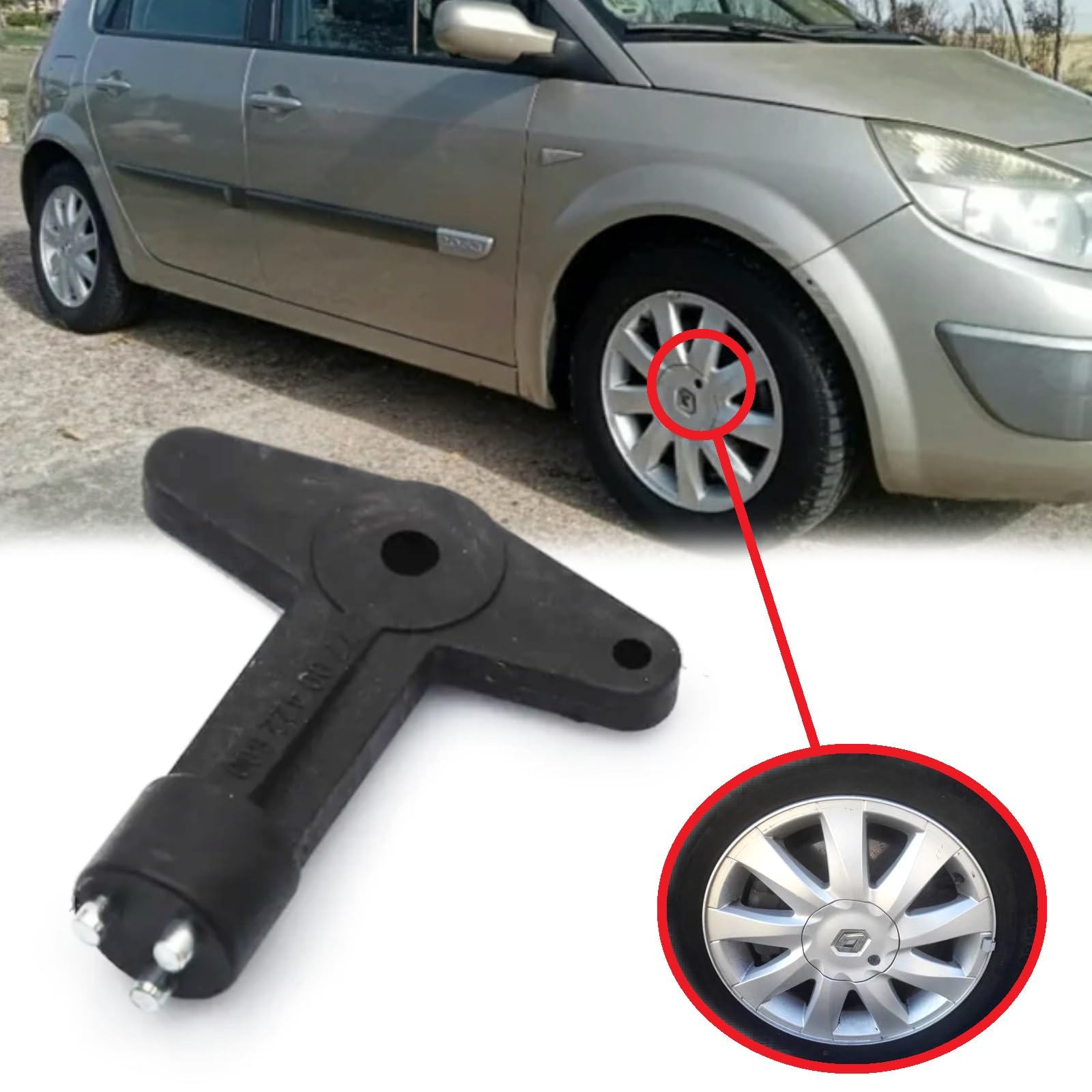 Twowinds - Llave Tapacubos Antirrobo 7700422600 Compatible con Renault Clio, Espace 4, Kangoo, Megane; Opel Astra, Corsa, Vectra - Llave de Extracción de Tornillos de Seguridad M8