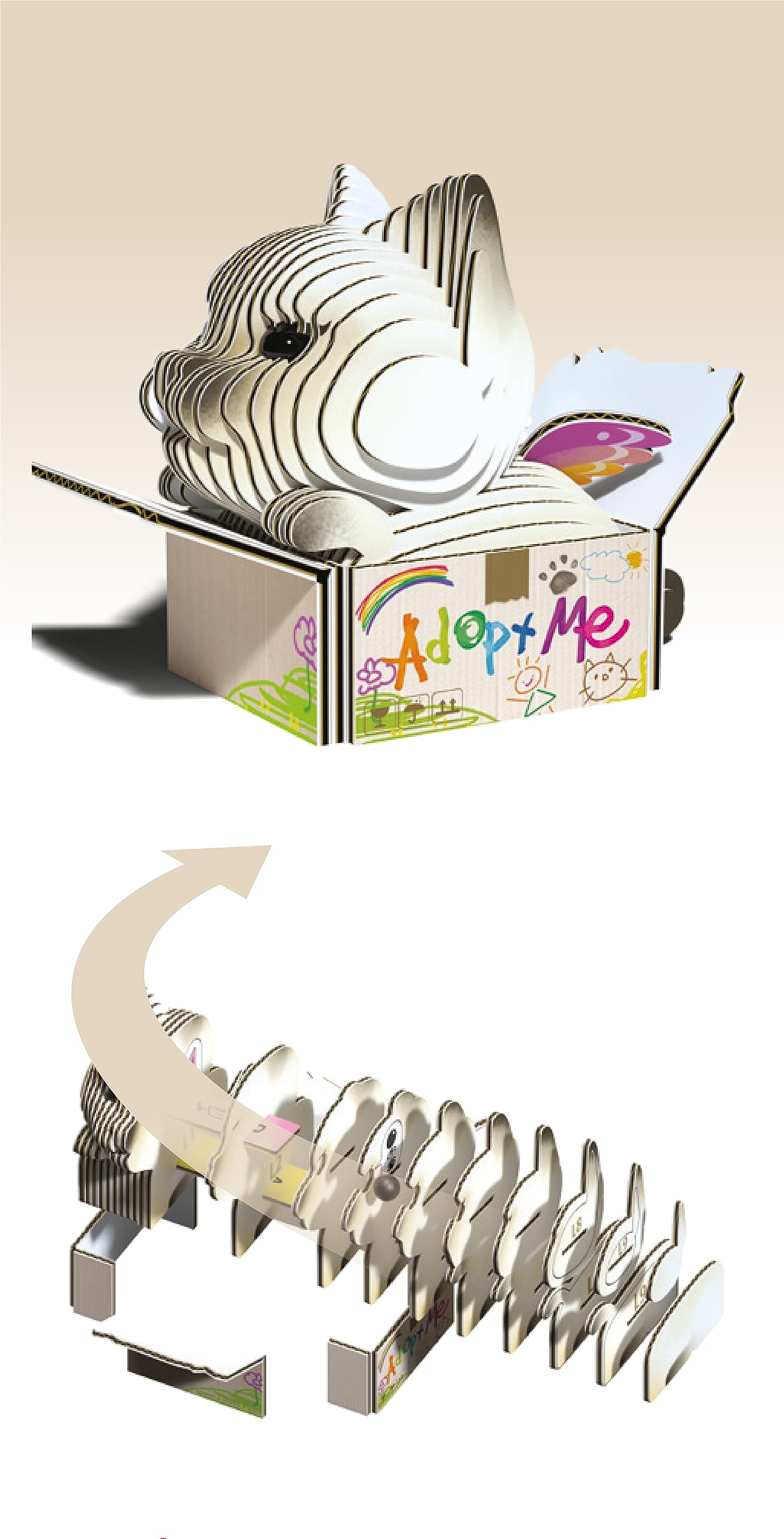 EUGY Mocha Cat 3D Craft Kit, Multi-colored, 37 mm x 74 mm x 55 mm - Image 4