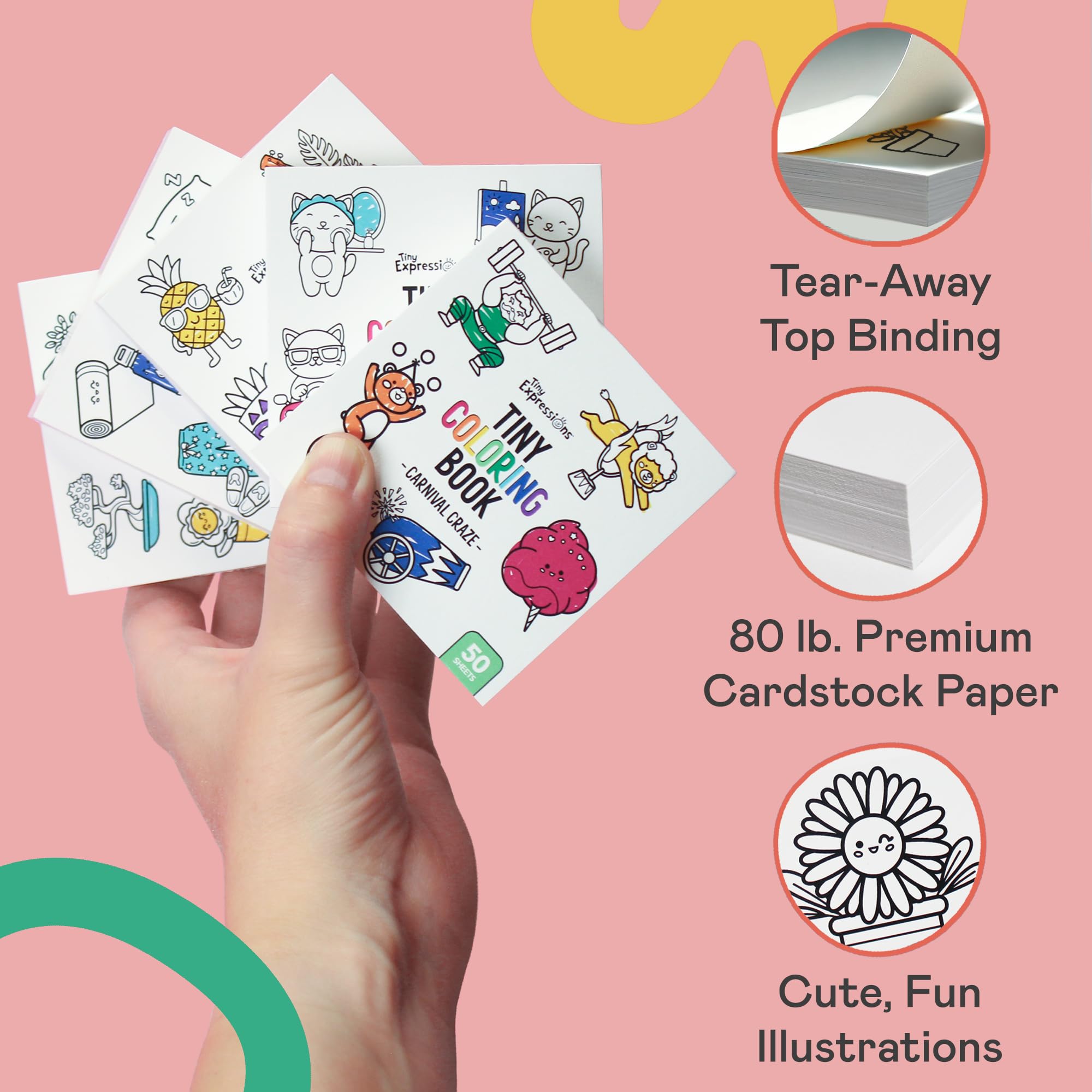 Tiny Expressions Mini libros para colorear para adultos, 3 x 3 pulgadas, tamaño de bolsillo | Paquete de 5 libros para colorear pequeños y simples para aliviar el estrés para relajación, atención plena y ansiedad
