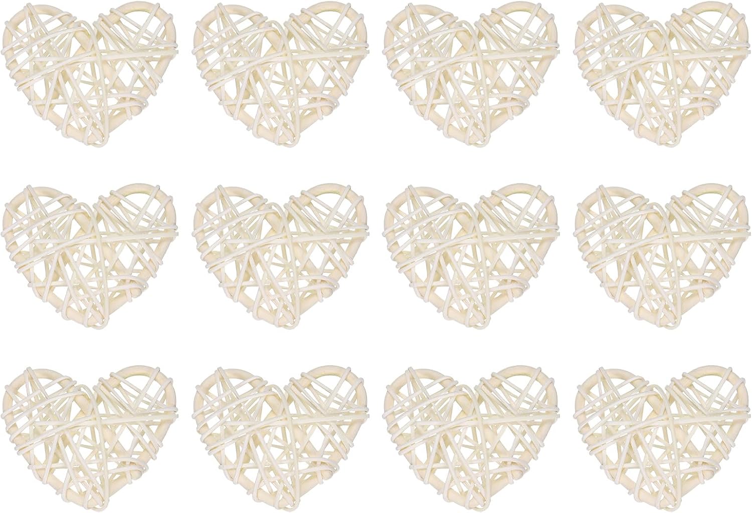 MECCANIXITY 20Pcs Heart Shaped Rattan Ball Vase Filler Natural Rattan for Valentine's Day Decoration Wedding Home Decoration Coffee 2.36 in