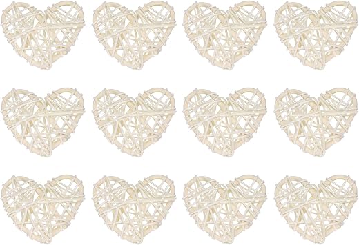 MECCANIXITY 12Pcs Heart Shaped Rattan Ball Vase Filler Natural Rattan for Valentines Day Decoration Wedding Home Decoration White 2.36 in