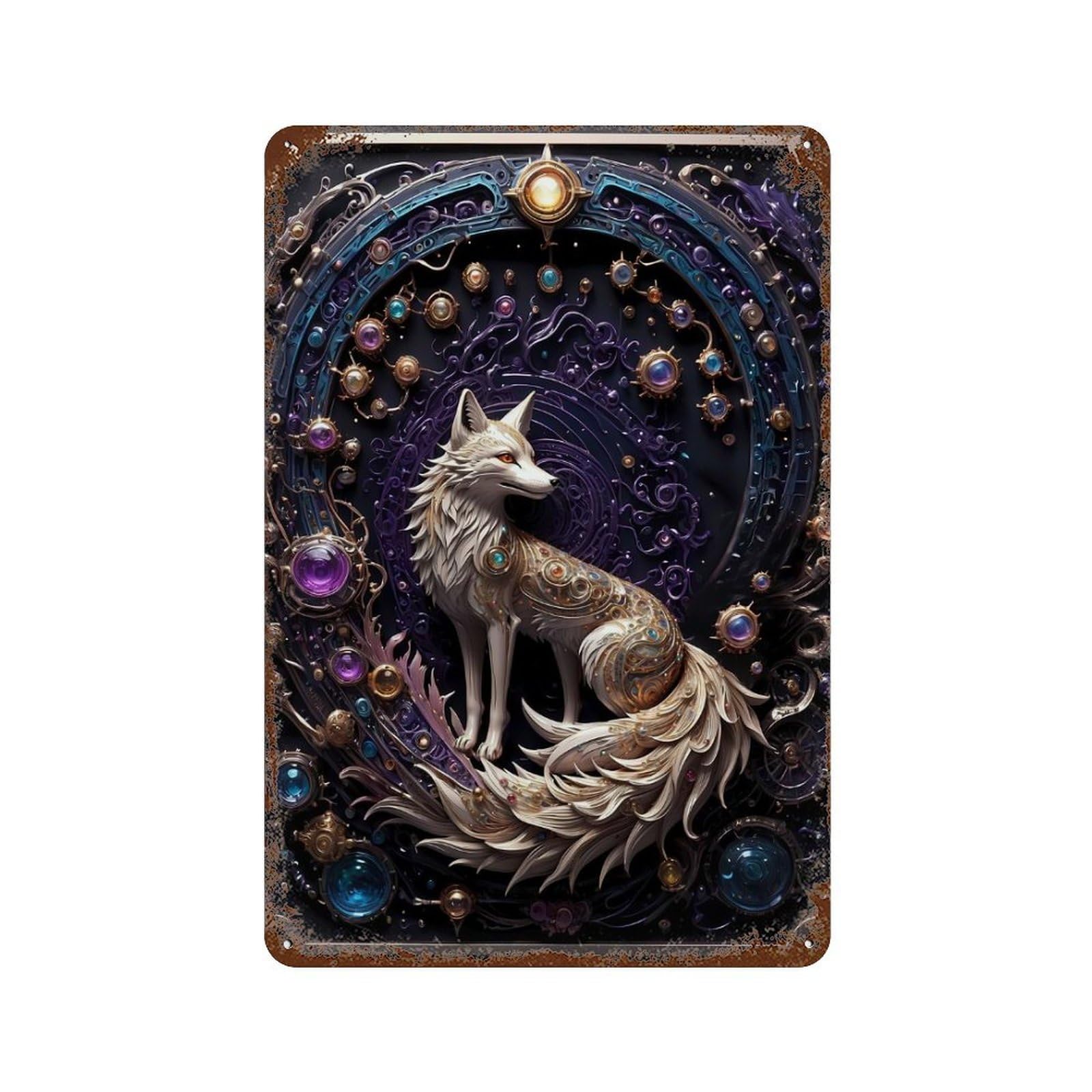 Steampunk Art FoxArt 11.8"x7.9" Distressed Metal Wall Sign, Shabby Chic Decor for Shed, Workshop And Garage Wall Decor