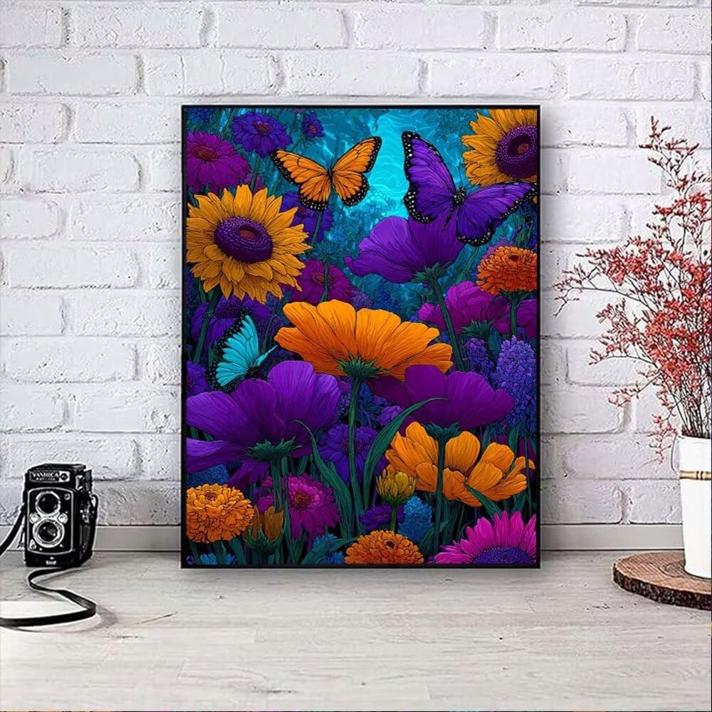 Motyl Kolor Kwiat Diament Malarstwo Zestawy Dla Dorosłych, 5D Okrągłe Diamenty Malarstwo Dzieci Malarstwo, Diamant Art Haft Cross Stitch Obrazy, Mozaika Sztuka Do Dekoracji Ściany 80x110cm HJ8610
