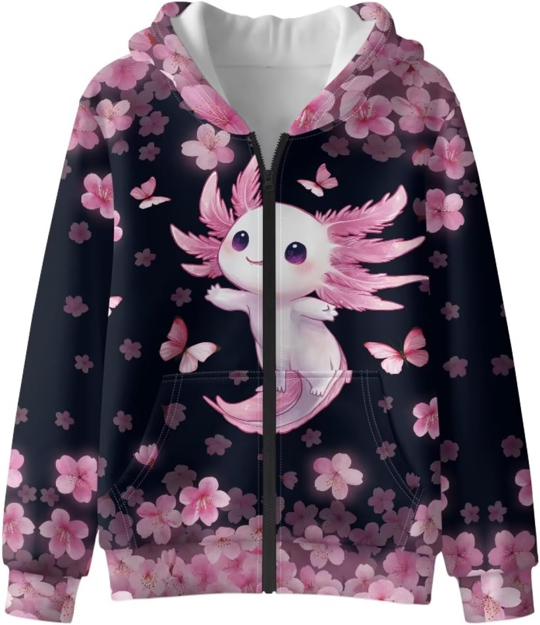 Gomyblomy Girls Fleece Zip Up Hoodies Sweatshirts Size 3-16 Years Old Kids Hoody Jacket Axolotl-theme Fall Winter Coats