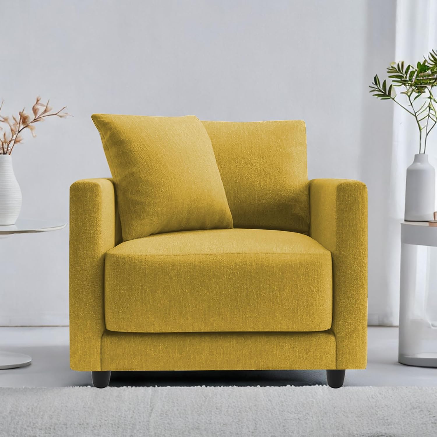 Casaliving Dominic 1 Seater Sofa Set for Living Room (Yellow Colour Fabric) Premium Fabric Sofa-image-23