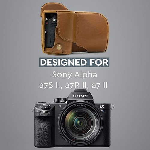 Miniatura 5 de MegaGear Sony Alpha A7S II, A7R II, A7 II (1.102-2.756 in) Ever Ready - Funda de piel para cámara y correa con acceso a la batería, color marrón