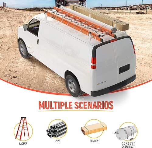 Miniatura 5 de AA-Racks Modelo AX27 Barra cuadrada de aluminio de 2 barras de techo de furgoneta de lluvia con barra media ajustable